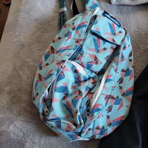 BRIGHT BLUE KAVU BACKPACK SLING BAG EUC MULTIPLE POCKETS ADJUSTABLE STRAP CUTE